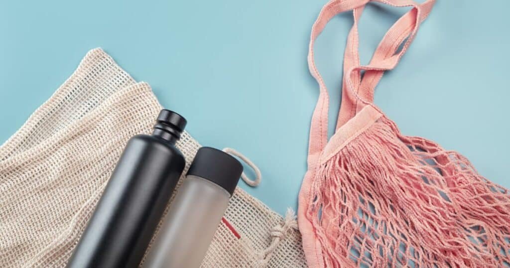 Reusable water bottles and eco-friendly bags