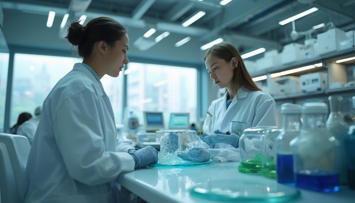 Researchers testing biodegradable materials in a laboratory