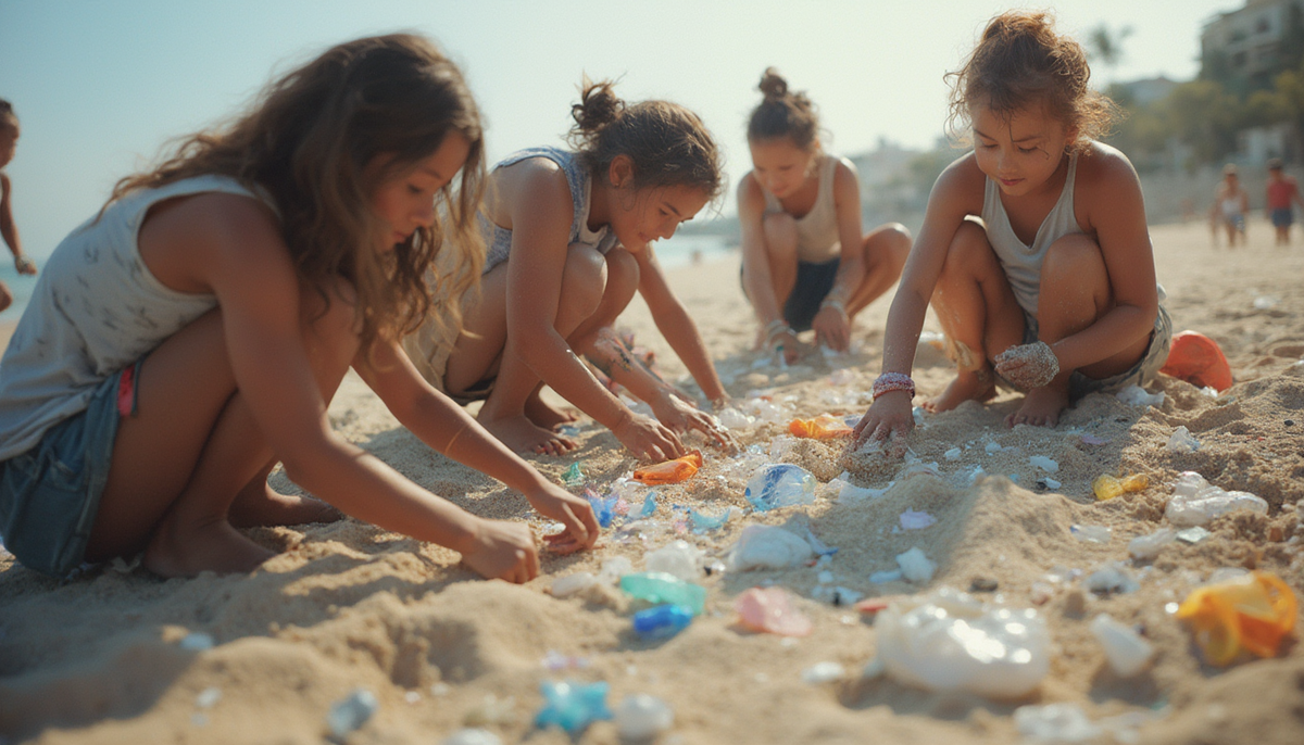 Community members engaged in a beach cleanup