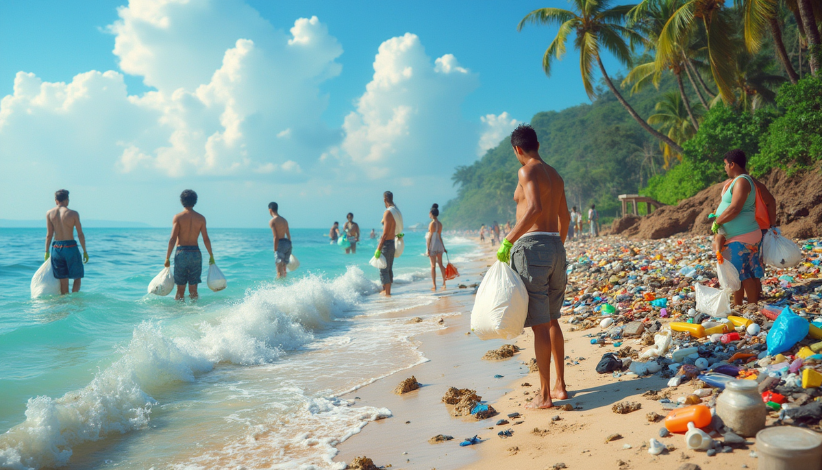 Community beach cleanup in action