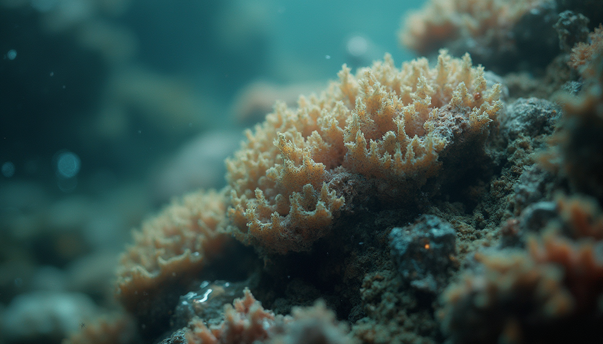 Diseased coral due to plastic waste