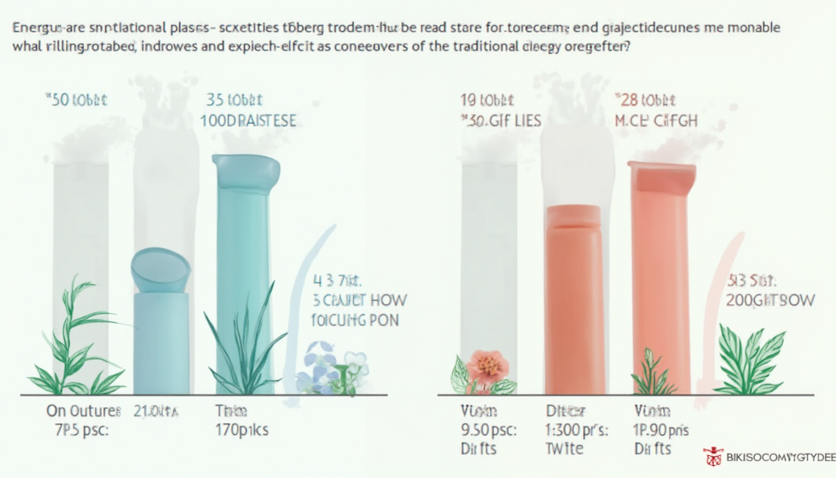 Illustration comparing energy usage in the production of biodegradable versus traditional packaging