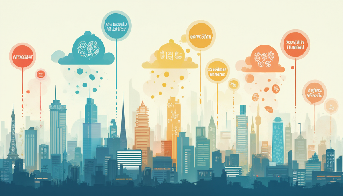 Illustration of various air pollutants affecting cityscapes