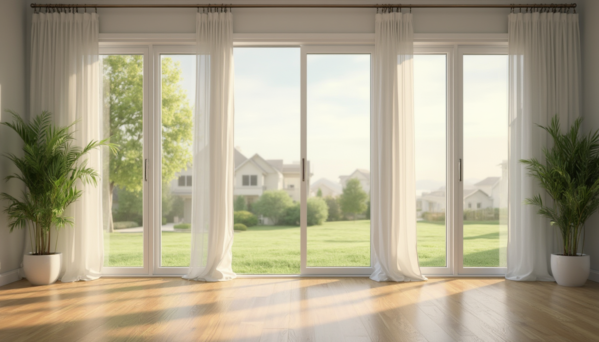 Room with open windows promoting ventilation