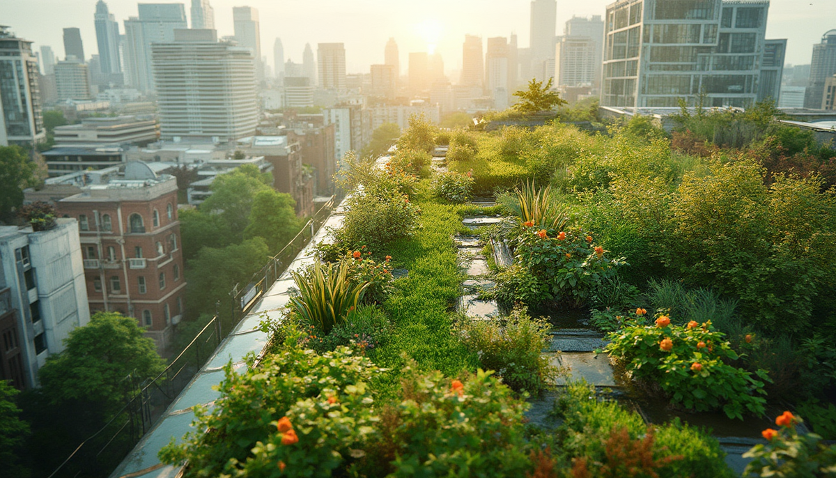 Green rooftop in urban setting