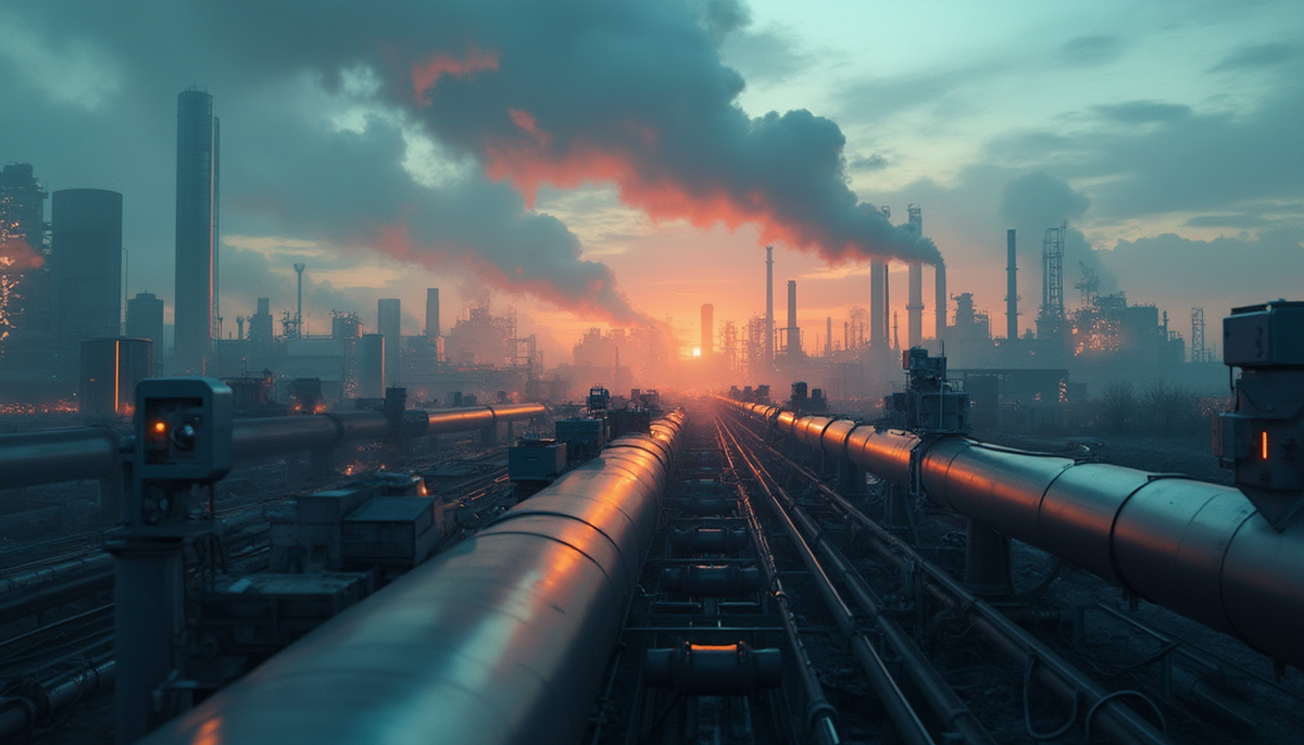 AI monitoring industrial emissions at sunset