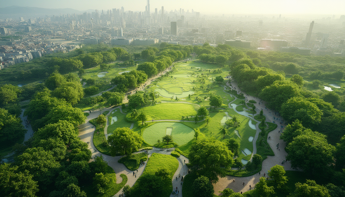 Aerial view of green city transformation