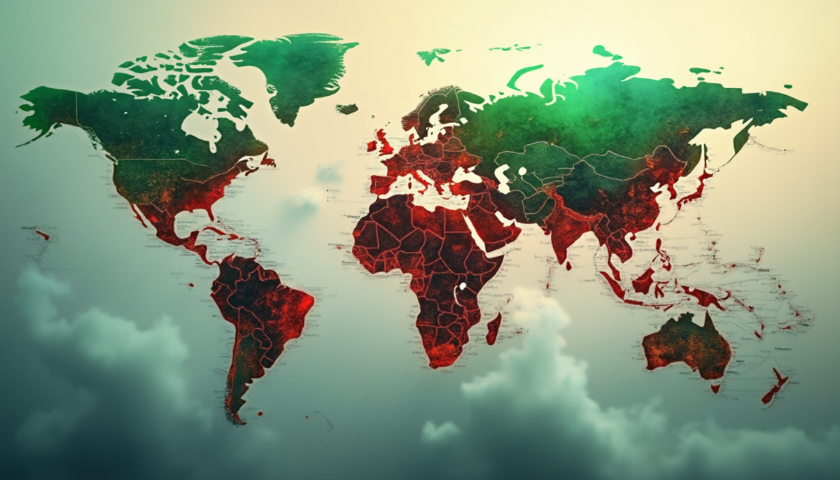 World map showing various levels of air pollution